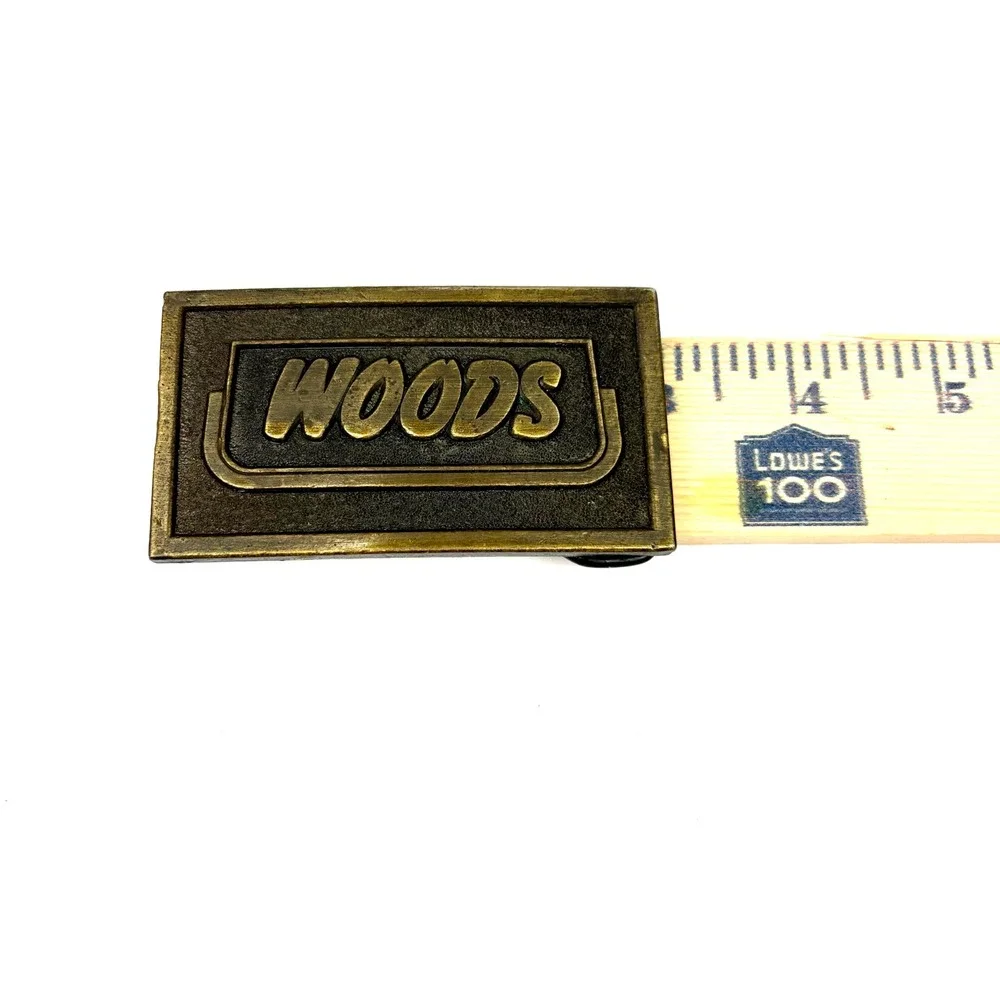 Vintage Woods Equipment Belt Buckle Solid Brass Tech-Aero Maker's Mark 1970-1980